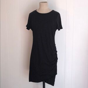 Black Mini Sheath Dress with Rouched Side Panel, Crew Neck and Short Sleeves